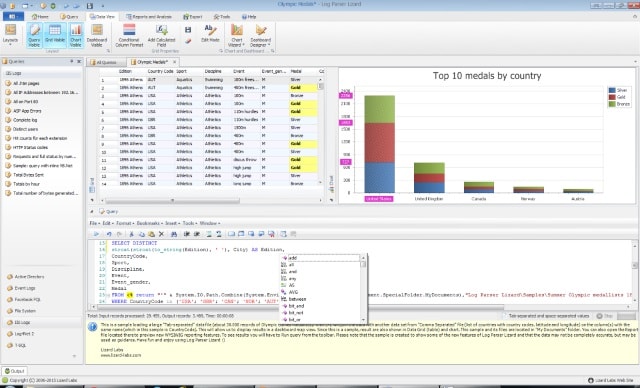 log parser and log analyzer tool. reports and dashboards from any event log files